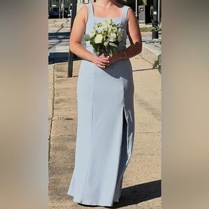 MuMu Paris Gown Steel Blue Stretch Bridesmaid Dress Sz Med